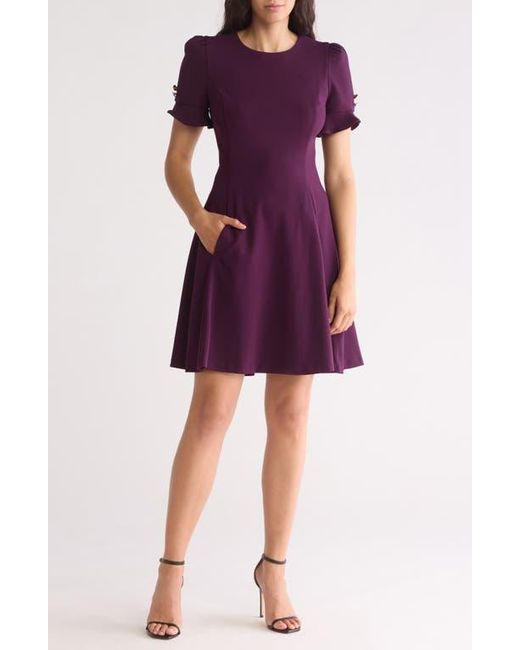 DKNY Ruffle Sleeve Crepe Fit Flare Dress in Purple Lyst
