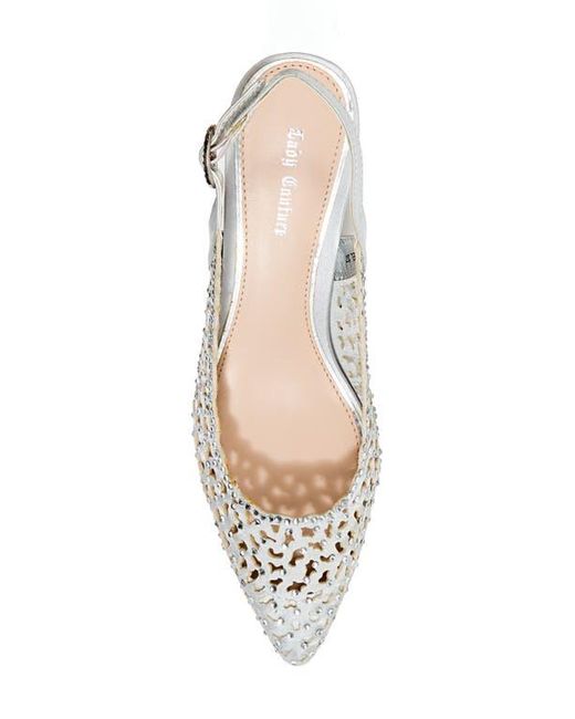 Lady Couture White Rhinestone Laser Cut Slingback Pump