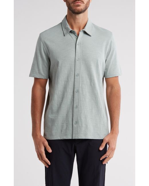 Vince Gray Slub Knit Short Sleeve Cotton Button-up Shirt for men