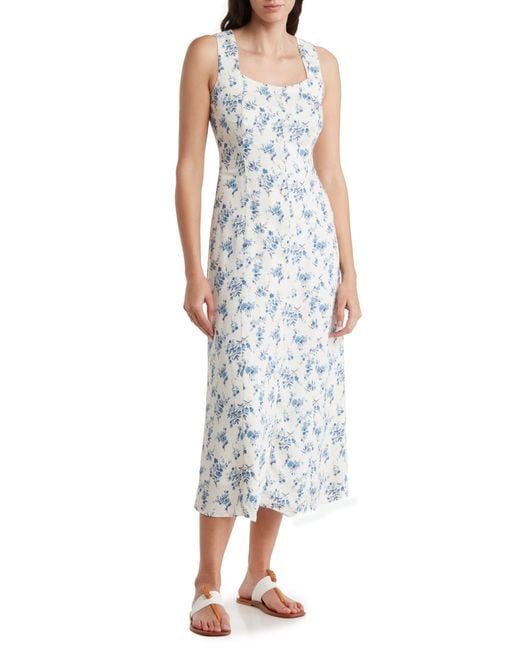Blu Pepper White Floral Sleeveless Button Front Midi Dress
