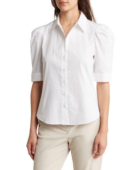 Tahari White Elbow Sleeve Button Front Shirt