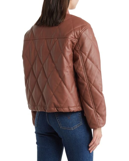 Vigoss Red Faux Leather Quilted Crop Jacket