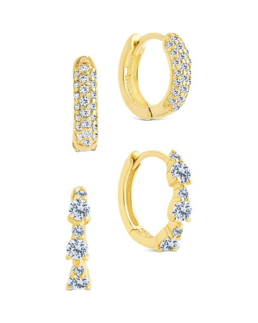 Sterling Forever Metallic Lioren Set Of 2 Assorted Cubic Zirconia Micro Huggie Hoop Earrings