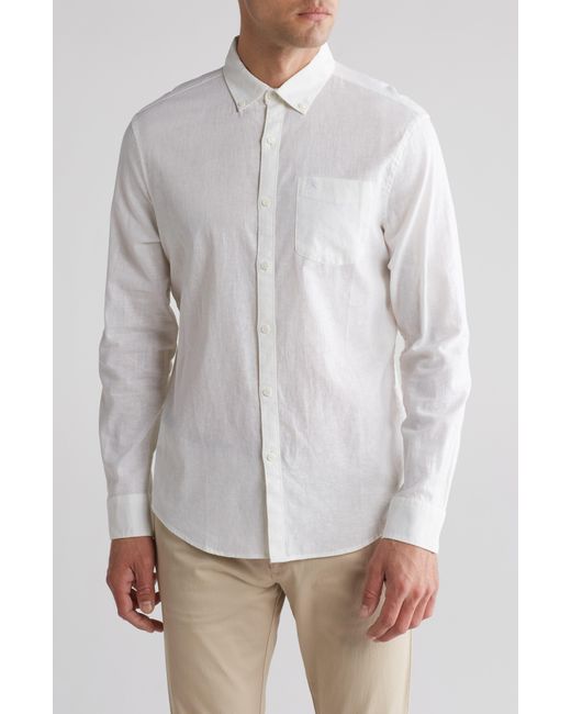 Original Penguin Gray Linen Blend Woven Solid Button-down Shirt for men