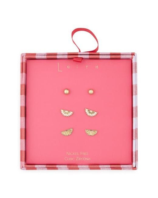 Leith Pink 3-Pack Citrus Assorted Stud Earrings Set