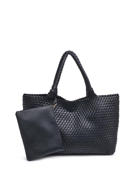 Moda Luxe Black Woven Unlined Tote Bag And Pouch