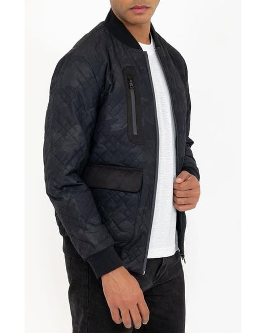 PINOPORTE Black Quilted Bomber Jacket for men
