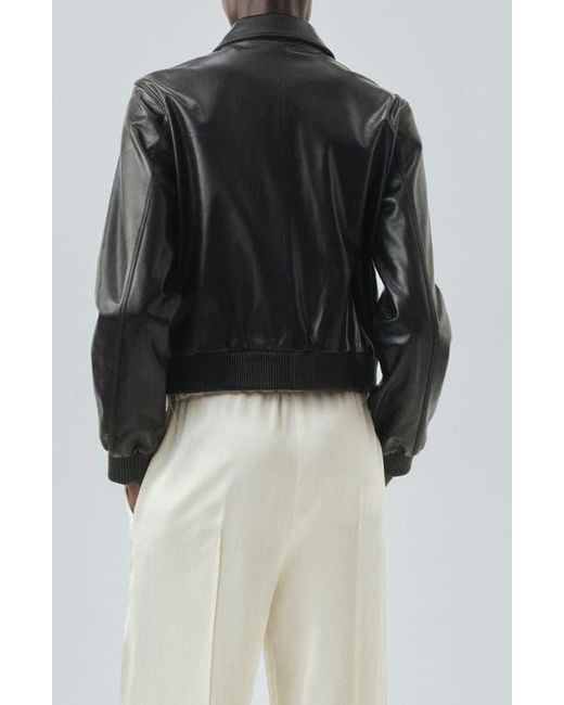 Mango Black 100% Leather Bomber Jacket
