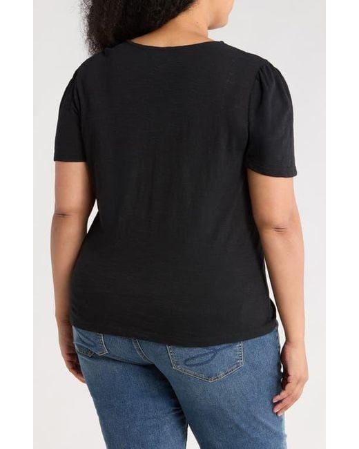 Caslon Black Embroidered Cutwork V-Neck T-Shirt