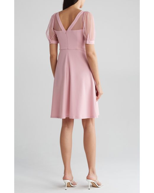 Maggy London Pink Mesh Illusion Short Sleeve Dress