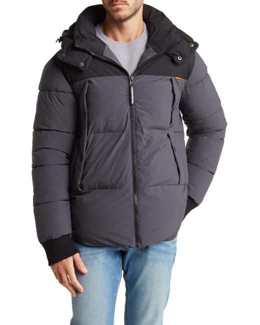 Hawke & Co. Gray Water Resistant Hooded Puffer Jacket for men