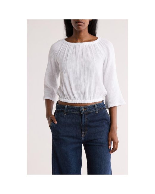 INDUSTRY REPUBLIC CLOTHING White Raglan Cotton Gauze Top