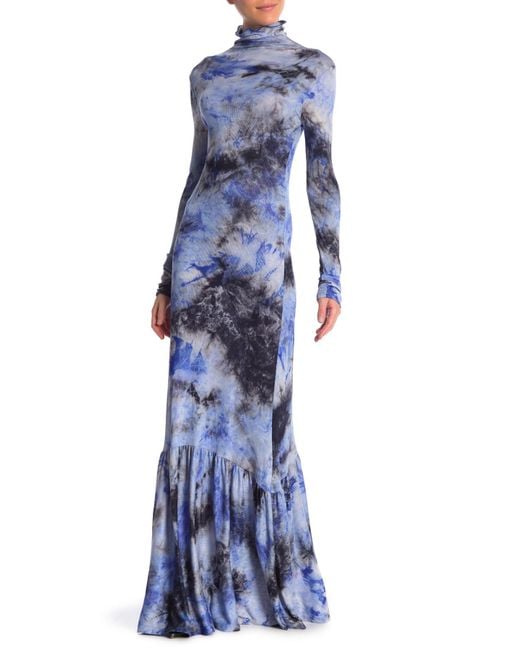 Go Couture Blue Long Sleeve Turtleneck Maxi Dress