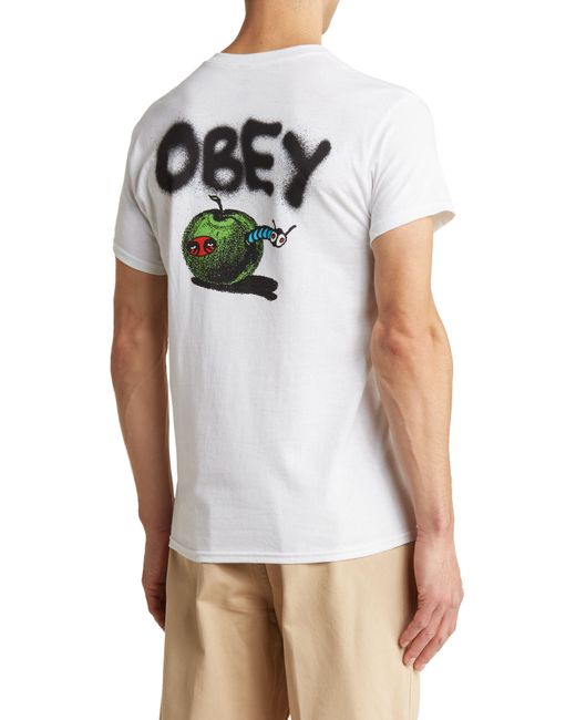 Obey White Worm Apple Graffiti Graphic T-shirt for men