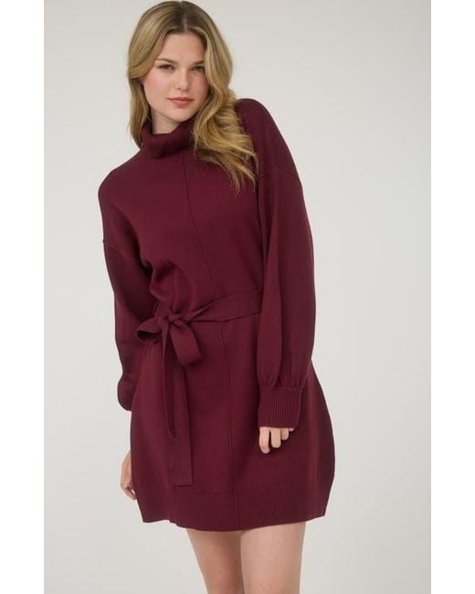 AUGUST SKY Red Long Sleeve Turtleneck Sweater Minidress