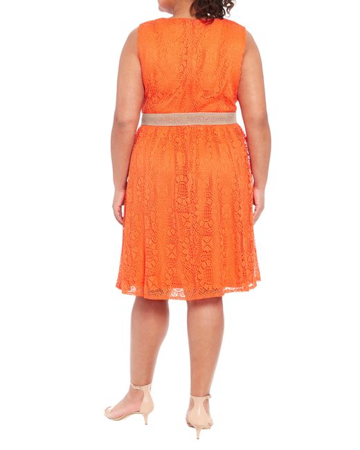 London Times Orange Open Stitch Sleeveless Dress