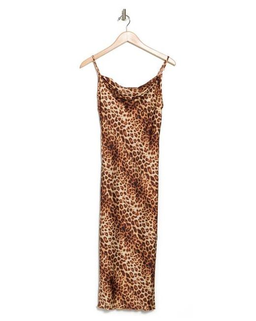 Bebe Brown Printed Satin Midi Dress