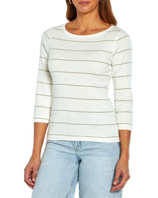 Three Dots White Cotton Boatneck Top