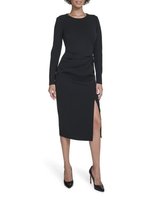 Calvin Klein Black Knot Waist Midi Sheath Dress