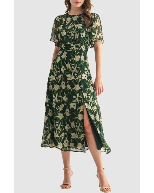 Lush Floral Short Sleeve Chiffon Midi Dress in Green | Lyst Lush Floral Short Sleeve Chiffon Midi Dress in Green | Lyst
