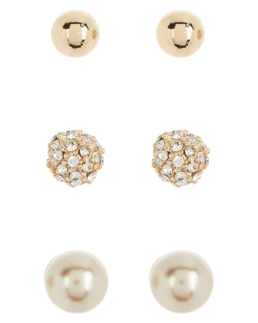 Anne Klein White Set Of 3 Ball Stud Earrings