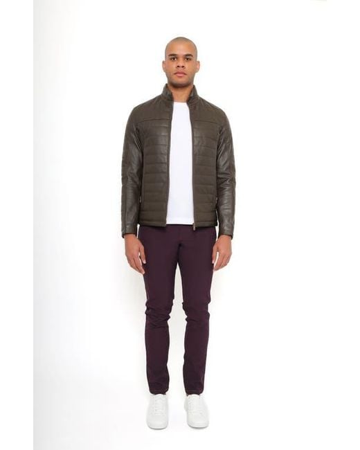 PINOPORTE Brown Quilted Leather Jacket for men