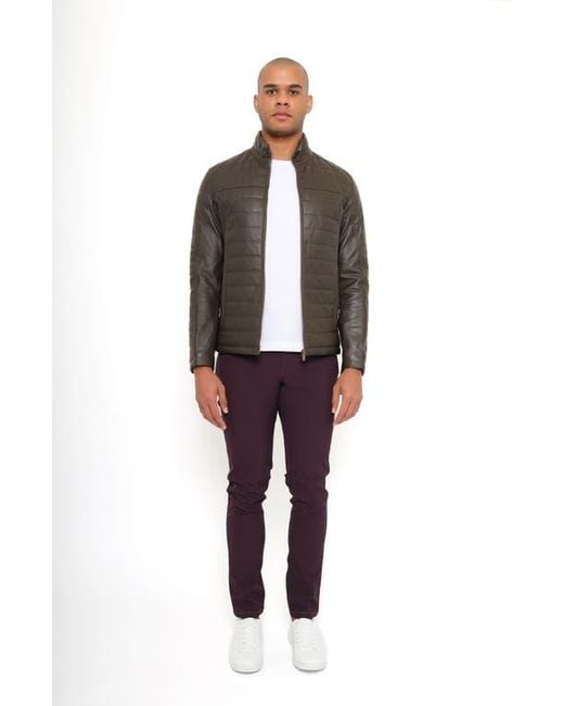 PINOPORTE Brown Quilted Leather Jacket for men