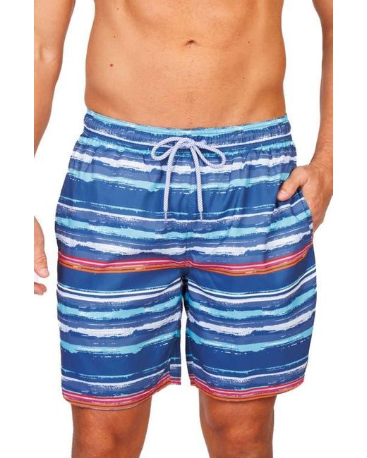 Tailorbyrd Blue Abstract Stripe Swim Trunks for men