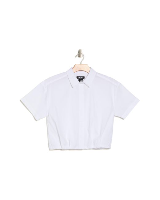 DKNY White Stretch Cotton Poplin Crop Shirt