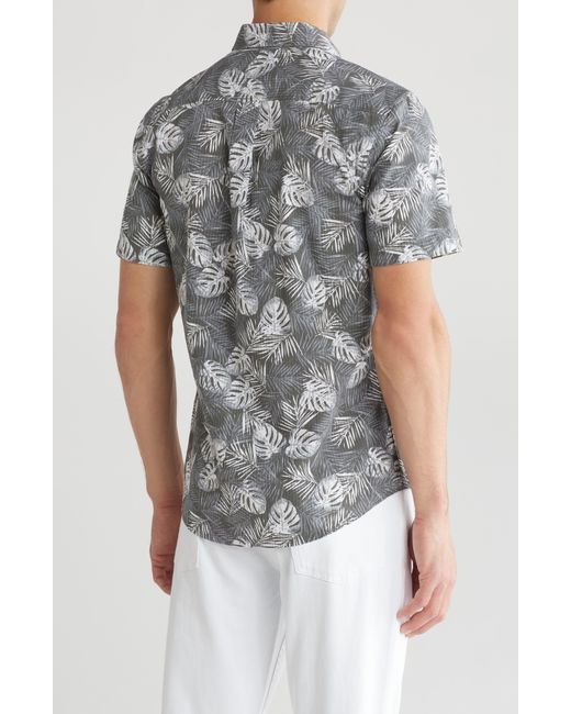 14th & Union Gray Palm Print Seersucker Button-down Shirt for men
