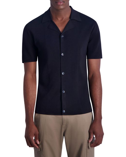 Karl Lagerfeld Blue Textured Short Sleeve Knit Shirt for men