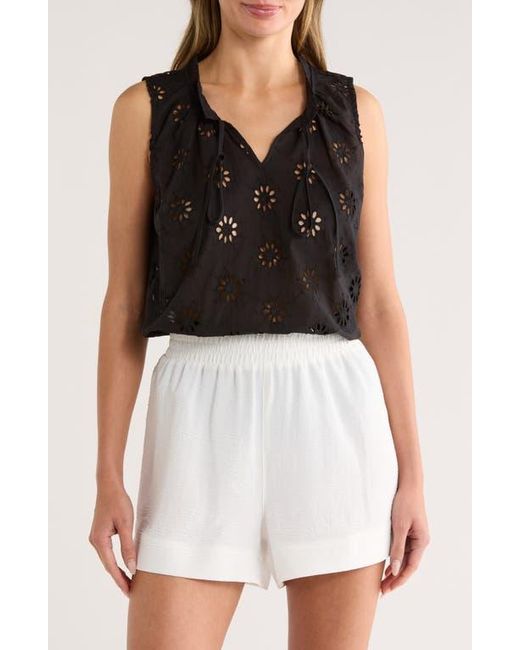 Bobeau Black Sleeveless Eyelet Top