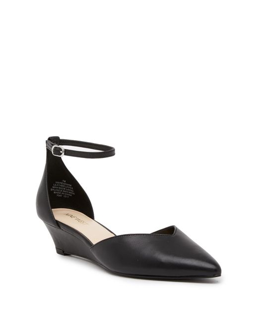 Nine West Black Evenhim Leather Pointed Toe Wedge Pump - Wide Width Available