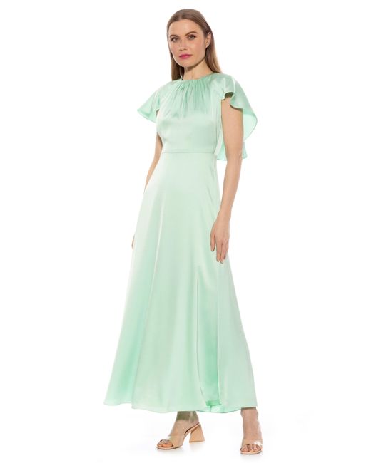 Alexia Admor Green Danica Capelet Sleeve Satin Maxi Dress