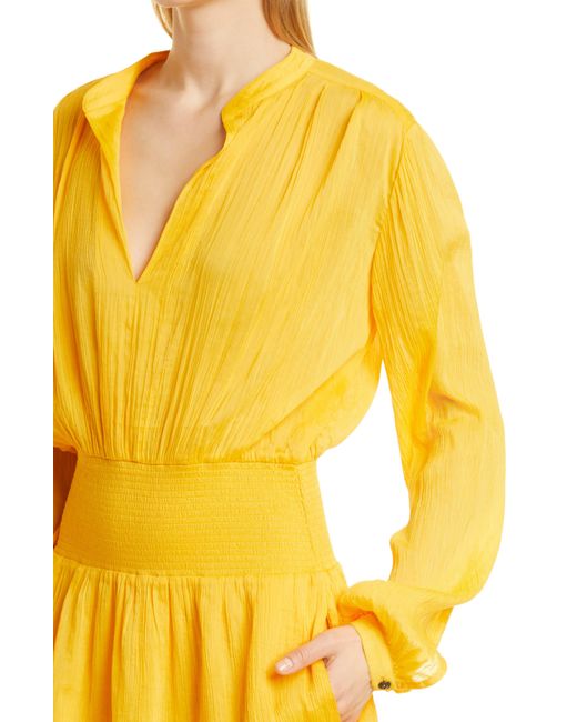 Rag & Bone Yellow Calista Long Sleeve Cotton & Silk Minidress