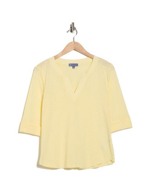 Democracy Yellow Split Neck Three-Quarter Sleeve Top