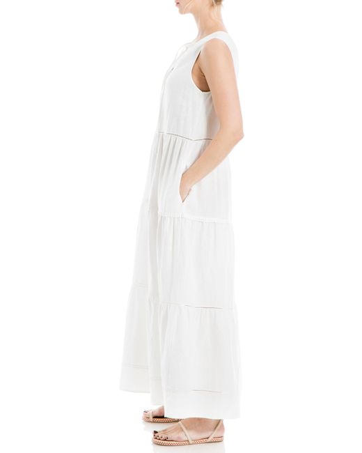 Max Studio White Tiered Linen Blend Maxi Dress