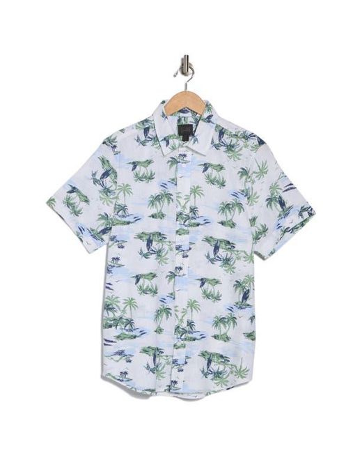 14th & Union White Short Sleeve Linen & Cotton Button-Up Shirt for men