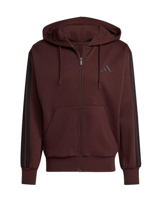 Adidas Brown Essential 3-Stripes Fleece Hoodie for men