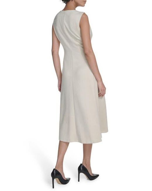 Calvin Klein Natural Faux Suede Midi A-Line Dress