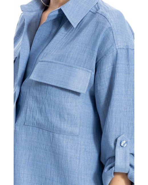 Max Studio Blue Collared Textured Shirt