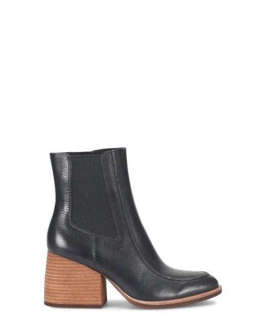 Kork-Ease Black Almond Toe Leather Block Heel Booties