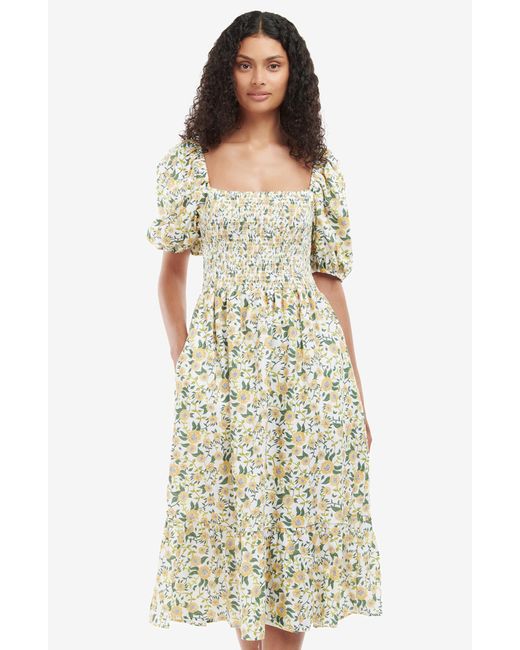 Barbour Natural Bloomfield Floral Midi Dress