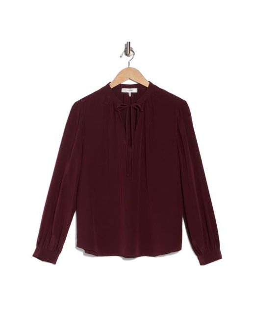 FRAME Purple Shirred Long Sleeve Silk Top