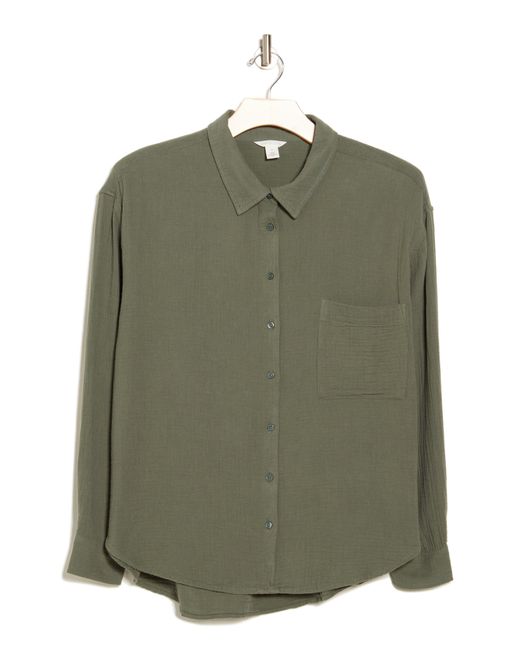 Caslon Green Relaxed Cotton Gauze Button-up Shirt