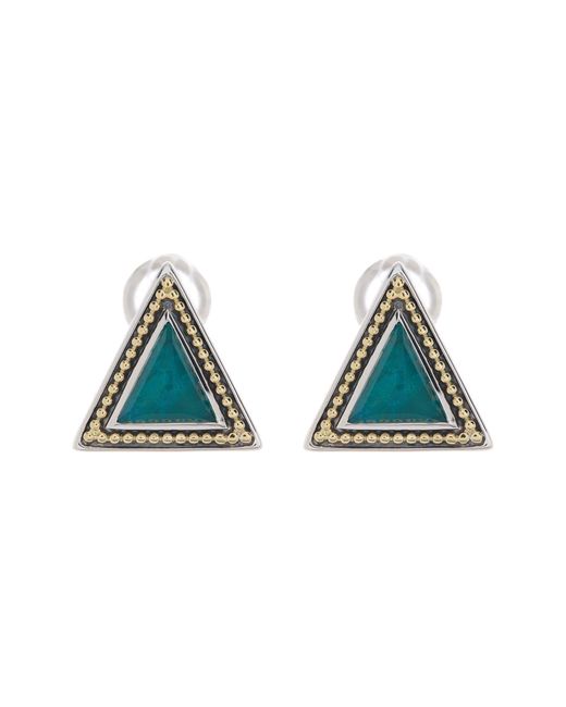 Lagos Metallic Sterling Silver & 18k Yellow Gold Treasure Chest Chrysocolla Triangle Stud Earrings At Nordstrom Rack