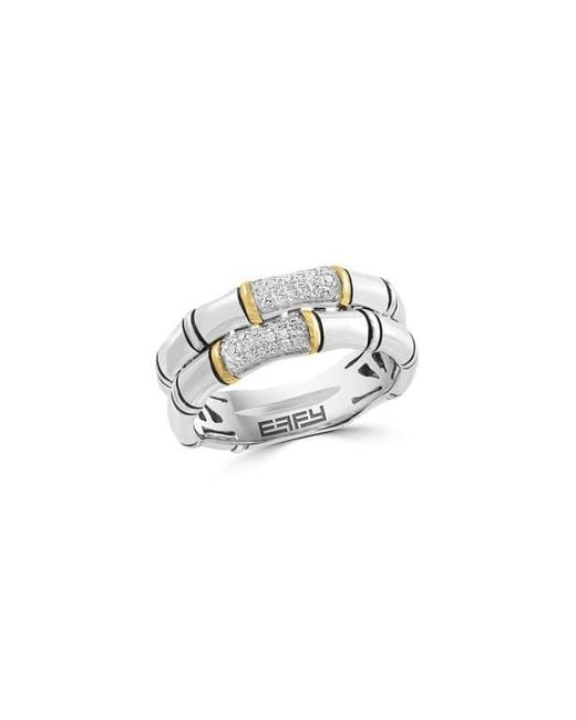 Effy White Sterling & 18K Pavé Diamond Bamboo Double Band Ring