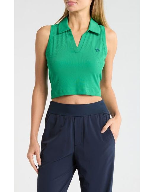 Original Penguin Green Solid Sleeveless Crop Polo