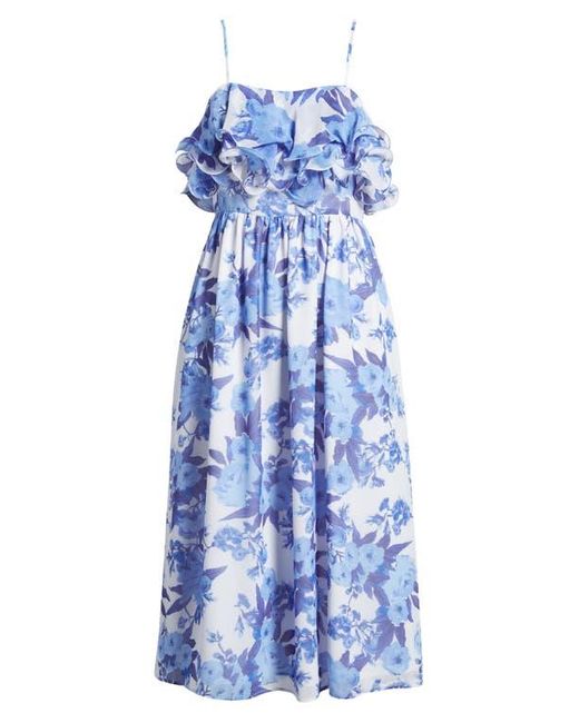 Chelsea28 Printed Tiered Ruffle Chiffon Midi Dress in Blue | Lyst