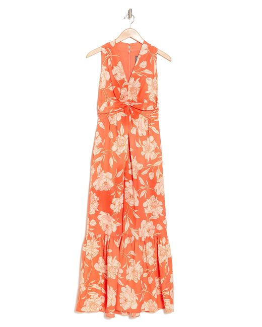 Vince Camuto Orange Floral Twist Waist Maxi Dress